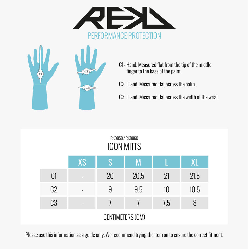 REKD Icon Under Cuff Snow Mitts size guide