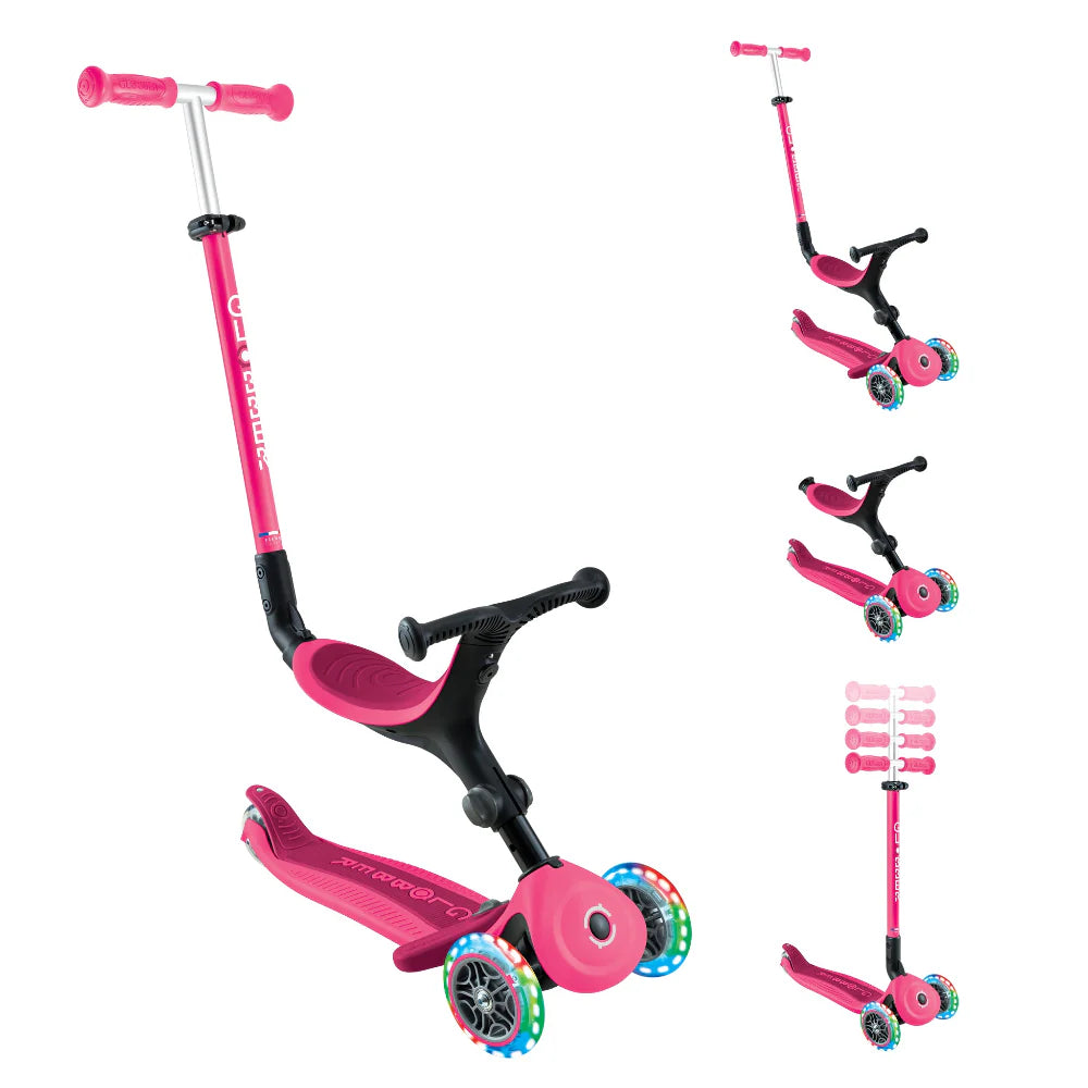 Globber GO UP Active Lights Kids Scooter With Seat - Inlinex