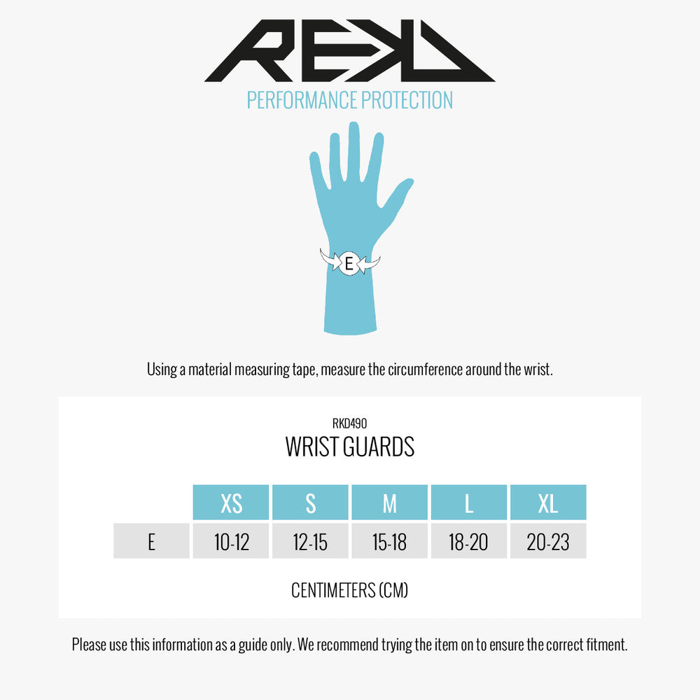 REKD Wrist Guards size guide