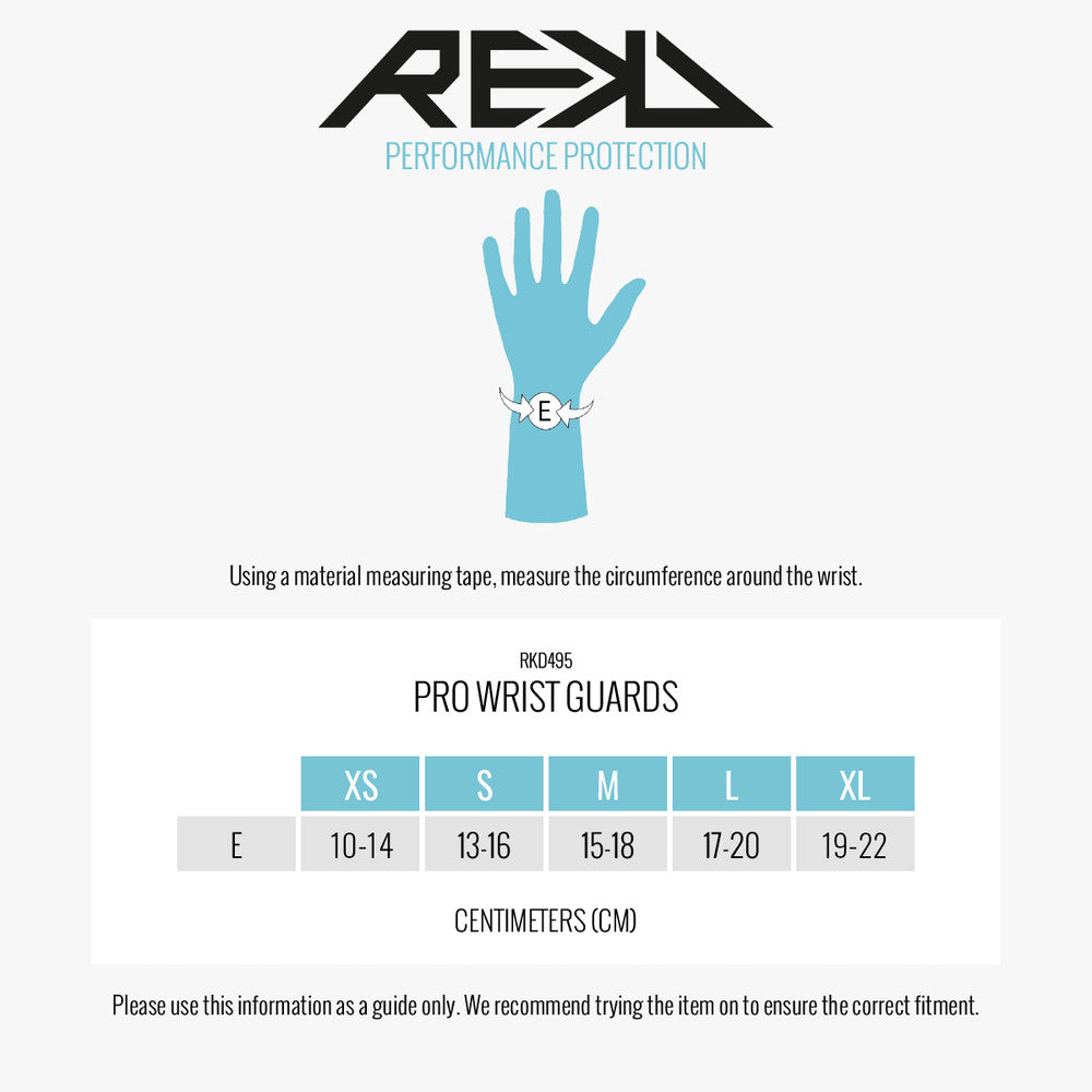REKD Pro Wrist Guards size guide