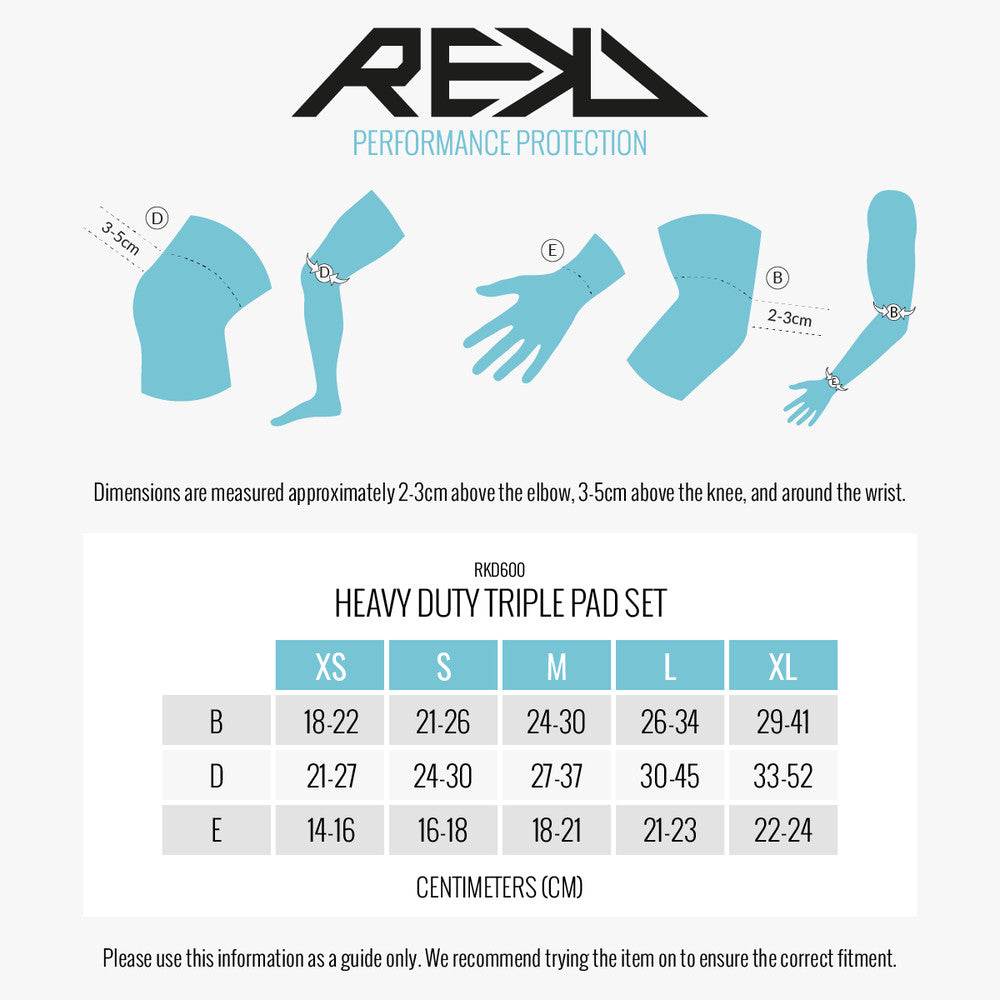 REKD Heavy Duty Triple Pad Set size guide