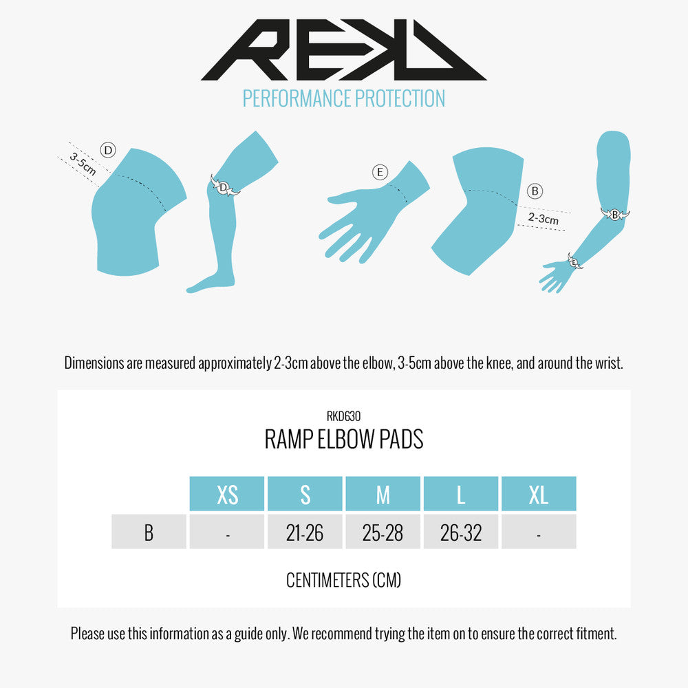 REKD Ramp Elbow Pads size guide