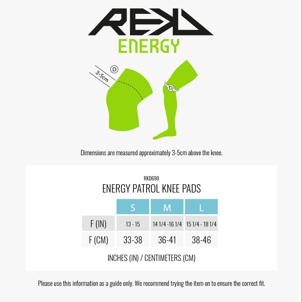 REKD Energy Patrol Knee Pads size guide
