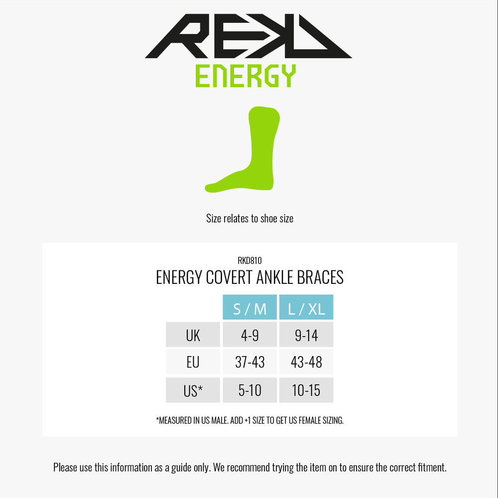 REKD Energy Covert Ankle Braces size guide