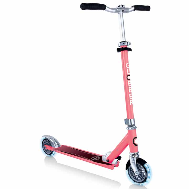 Globber - FLOW FOLDABLE 125 - Patinete plegable de 2 ruedas para niños mayores de 6 años y adolescentes , Blanco - Rosa