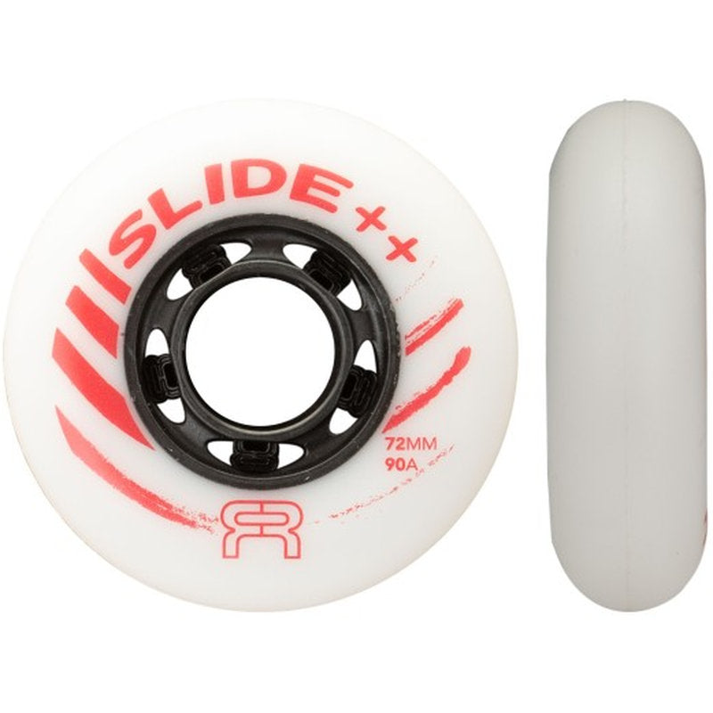FR Slide Plus 90A freestyle slide wheel, white urethane with red SLIDE++ graphic