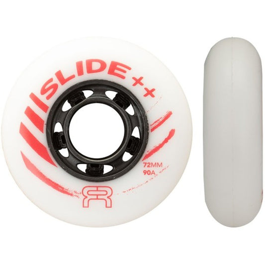 FR Slide Plus 90A freestyle slide wheel, white urethane with red SLIDE++ graphic