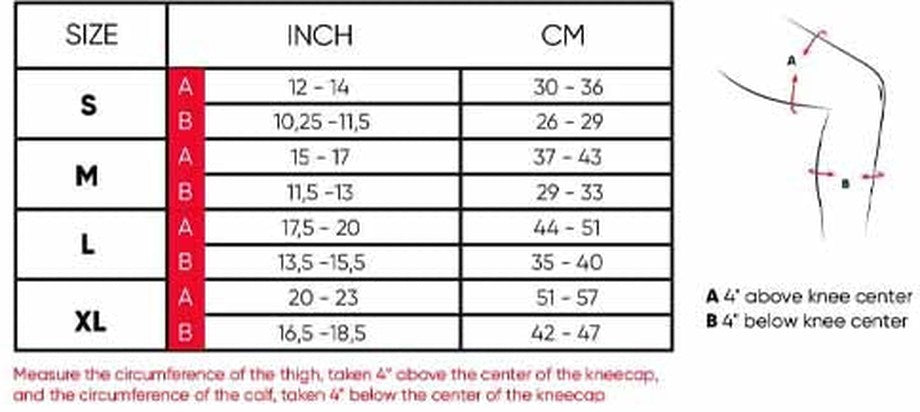 Ennui Park knee guard size chart — thigh and calf circumference S/M/L/XL