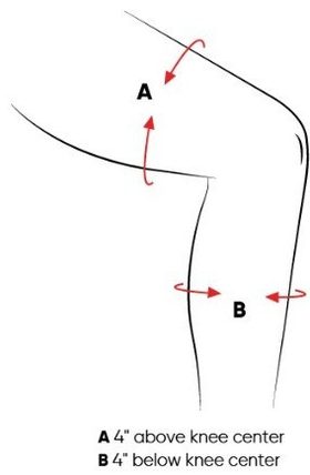 Ennui Shock Sleeve knee gasket — A is 4" above the knee, B is 4" below